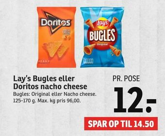 SPAR Lay's Bugles eller Doritos nacho cheese tilbud