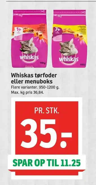 SPAR Whiskas tørfoder eller menuboks tilbud