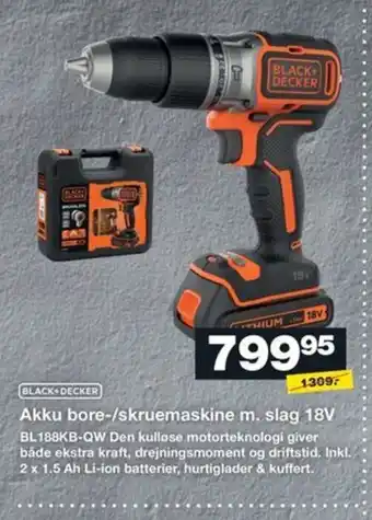 Bauhaus BLACK+DECKER Akku bore-/skruemaskine m. slag 18V tilbud