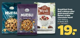 Netto Breakfast from Bell's deluxe eller gold muesli eller Belsø's triple chocolate mysli tilbud