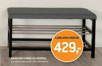 XL-BYG Bænk med hynde og skoreol tilbud