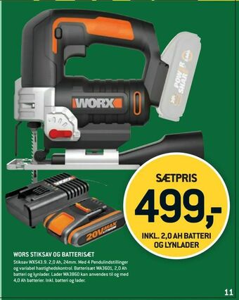 XL-BYG Wors stiksav og batterisæt tilbud