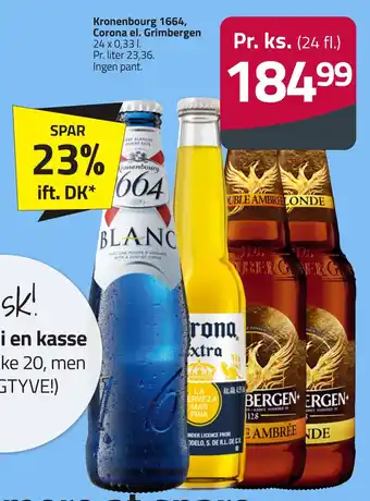Fleggaard Kronenbourg 1664, corona el. grimbergen tilbud