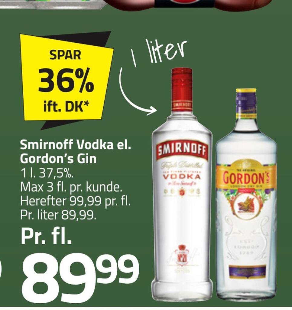 Smirnoff vodka el. gordon's gin tilbud hos Fleggaard