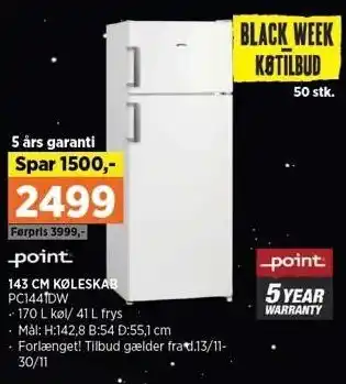 Power 143 cm køleskab tilbud