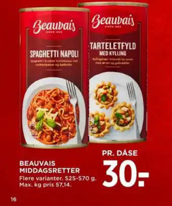 MENY BEAUVAIS MIDDAGSRETTER tilbud
