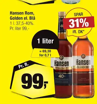 Hansen rom, golden el. blå