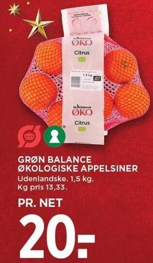 MENY Grøn balance økologiske appelsiner tilbud