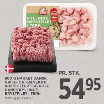 MENY 800 g hakket dansk grise- og kalvekød 8-12% eller 1 kg rose dansk kyllinge-brystfilet i tern tilbud