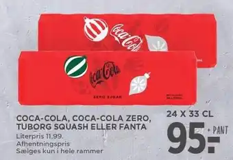 Coca-cola, coca-cola zero, tuborg squash eller fanta