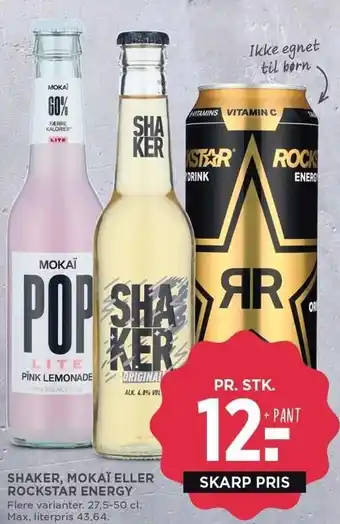 MENY Shaker, mokaï eller rockstar energy tilbud
