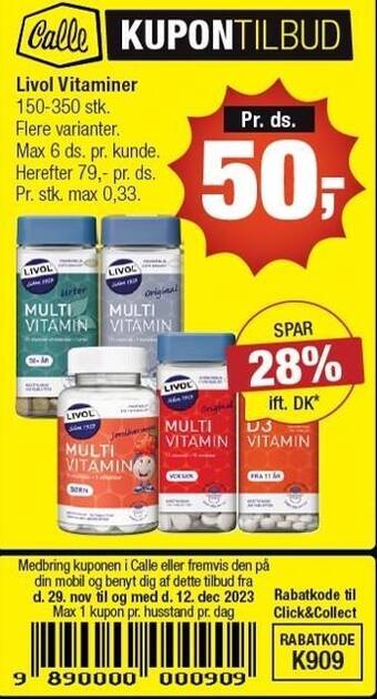 Calle Livol vitaminer tilbud