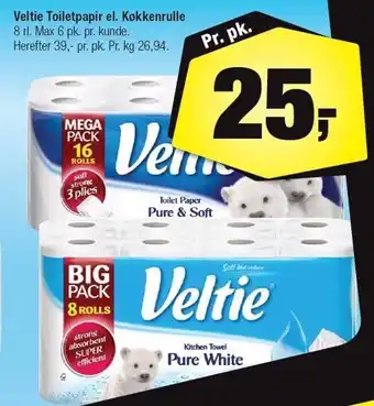 Calle Veltie toiletpapir el. køkkenrulle 8-16 rl tilbud