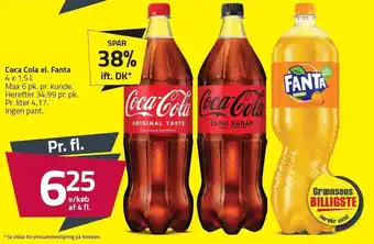 Fleggaard Coca cola el. fanta 4 x 1,5 liter tilbud
