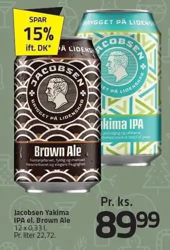 Fleggaard Jacobsen yakima ipa el. brown ale 12 x 0,33 l tilbud