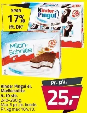 Fleggaard Kinder pingui el. mælkesnitte tilbud