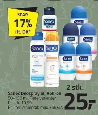 Fleggaard Sanex deospray el. roll-on - 2 stk tilbud