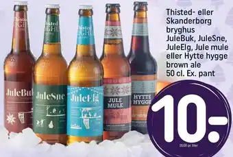 REMA 1000 Thisted- eller skanderborg bryghus julebuk, julesne, juleelg, jule mule eller hytte hygge brown ale tilbud