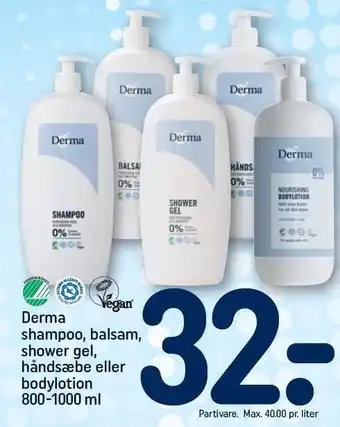 REMA 1000 Derma shampoo, balsam, shower gel, håndsæbe eller bodylotion tilbud