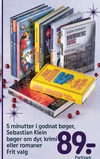 REMA 1000 5 minutter i godnat bøger, sebastian klein bøger om dyr, krimi eller romaner tilbud
