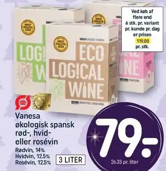REMA 1000 Vanesa økologisk spansk rød-, hvid- eller rosévin tilbud