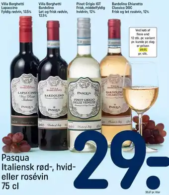 Pasqua italiensk rød-, hvid- eller rosévin 75 cl