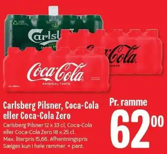 Min Købmand Carlsberg pilsner, coca-cola eller coca-cola zero tilbud