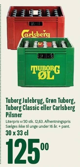 Min Købmand Tuborg julebryg, grøn tuborg, tuborg classic eller carlsberg pilsner tilbud