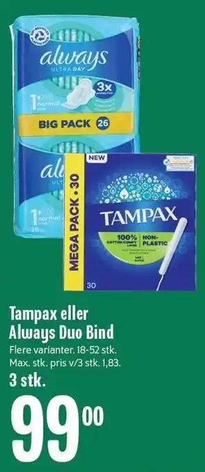 Tampax eller always duo bind