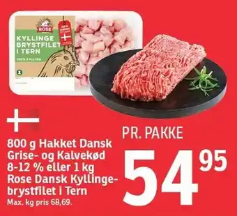 SPAR 800 g hakket dansk grise- og kalvekød 8-12% eller 1 kg rose dansk kyllingebrystfilet i tern tilbud