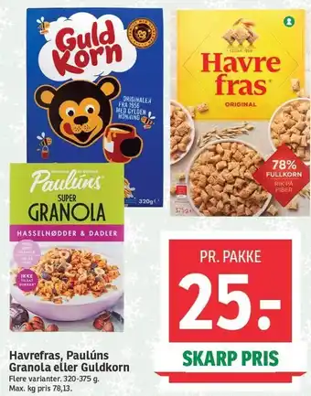 SPAR Havrefras, paulúns granola eller guldkorn tilbud