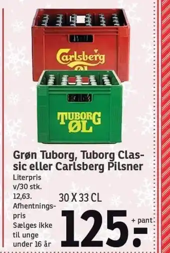 SPAR Grøn tuborg, tuborg classic eller carlsberg pilsner tilbud