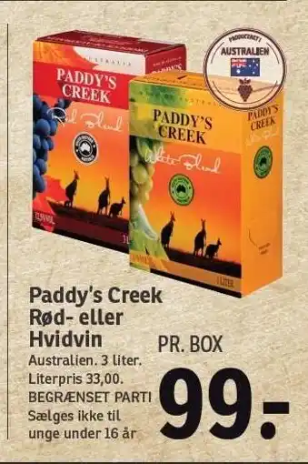 SPAR Paddy's creek rød- eller hvidvin tilbud