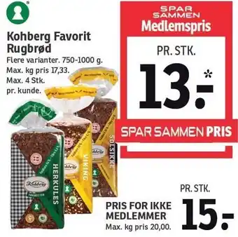 SPAR Kohberg favorit rugbrød tilbud