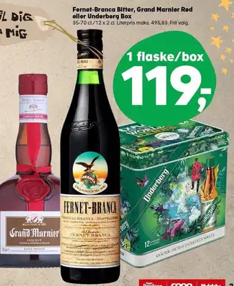 Kvickly Fernet-branca bitter, grand marnier rød eller underberg box tilbud