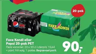 Kvickly Faxe kondi eller pepsi 20-pak tilbud