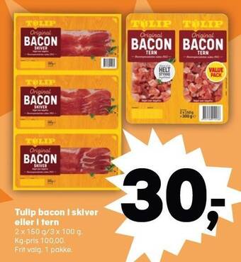 SuperBrugsen Tulip bacon i skiver eller i tern tilbud