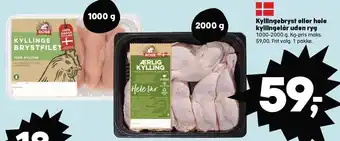 Kvickly Kyllingebryst eller hele kyllingelår uden ryg tilbud
