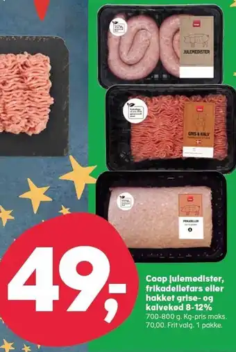 SuperBrugsen Coop julemedister, frikadellefars eller hakket grise- og kalvekød 8-12% tilbud
