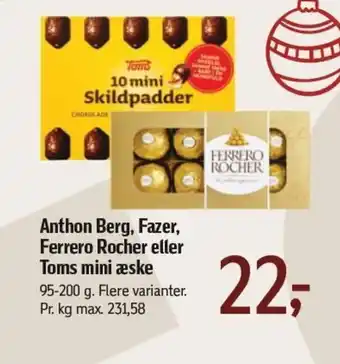 Føtex Anthon Berg, Fazer, Ferrero Rocher eller Toms mini æske tilbud