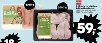 SuperBrugsen Kyllingebryst eller hele kyllingelår uden ryg tilbud