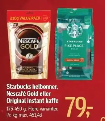 Føtex Starbucks helbønner, nescafé gold el. original instant kaffe tilbud