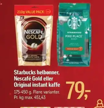 Føtex Starbucks helbønner, Nescafé Gold eller Original instant kaffe tilbud