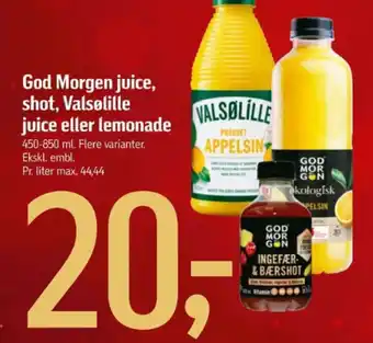 Føtex God Morgen juice, shot, Valsolille juice eller lemonade tilbud