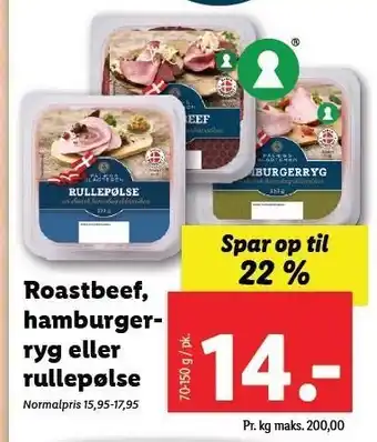 Lidl Roastbeef, hamburgerryg eller rullepølse tilbud