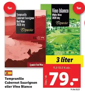 Lidl Tempranillo cabernet sauvignon eller vino blanco tilbud