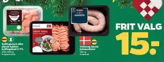 Netto Kyllingetern eller dansk hakket kyllingekød 3-7% eller velsmag dansk julemedister tilbud