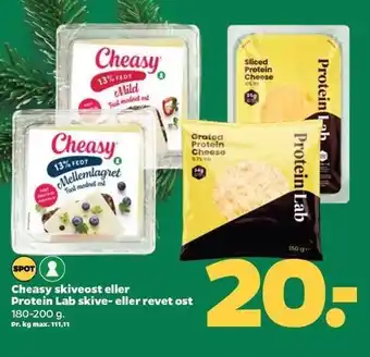 Netto Cheasy skiveost eller protein lab skive- eller revet ost tilbud