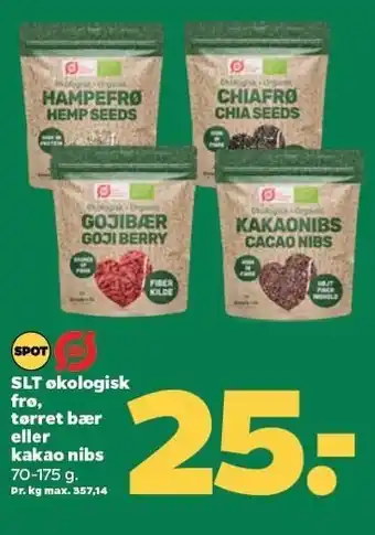 Slt økologisk frø, tørret bær eller kakao nibs