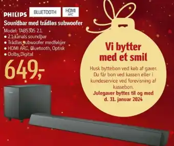 Føtex PHILIPS Soundbar med trådløs subwoofer tilbud